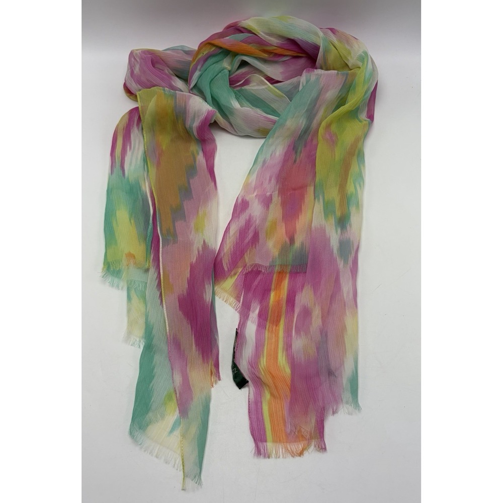 Lauren Ralph Lauren Silk Scarf Watercolor Abstract Colorful Spring Read